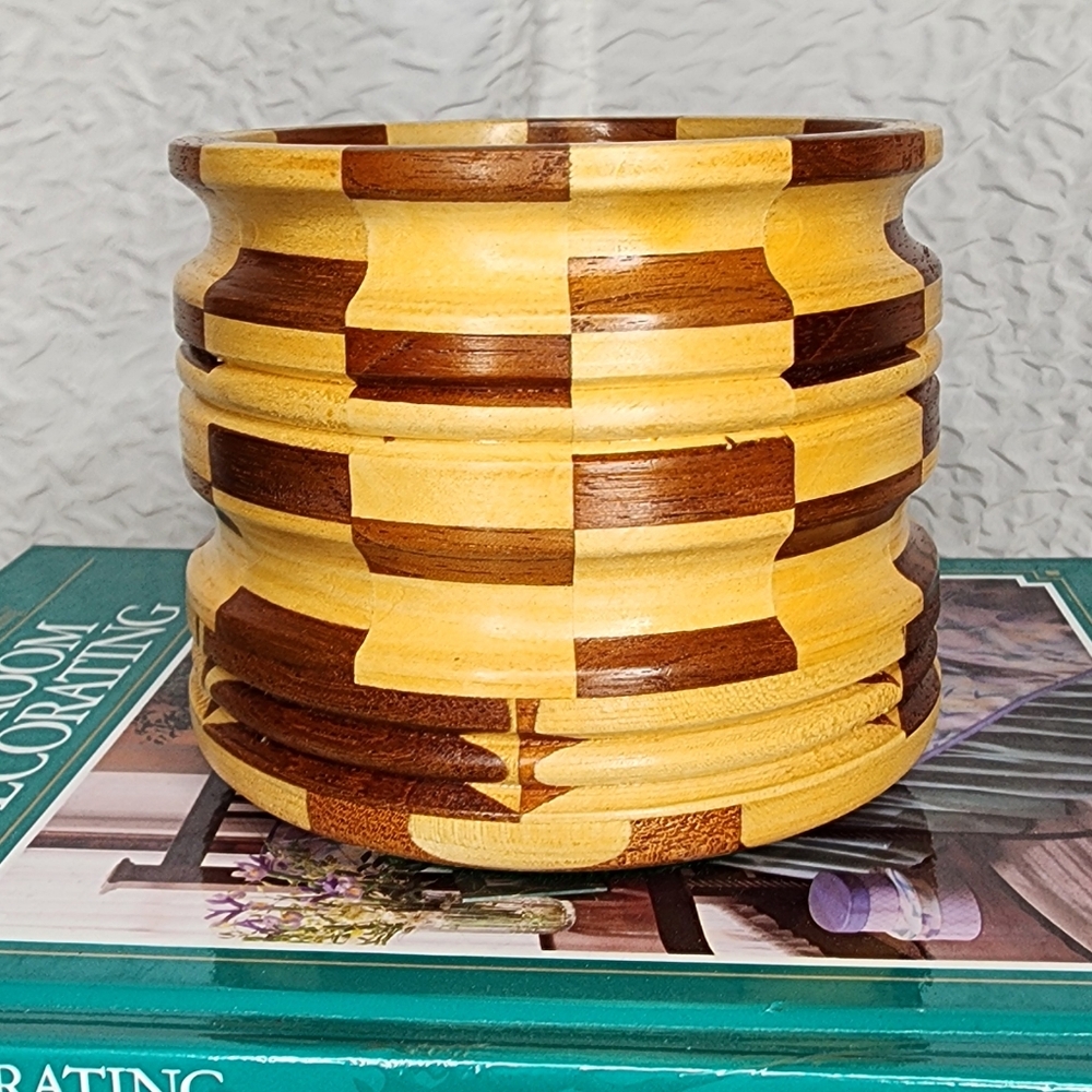 Checkered handmade wood bowl
